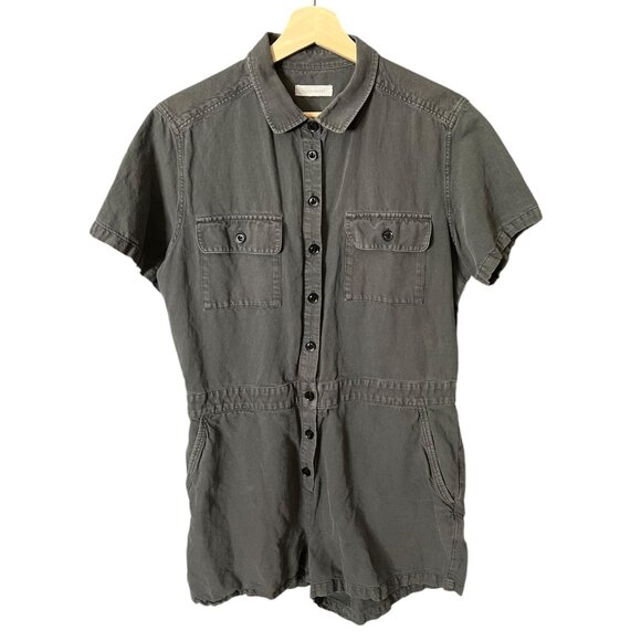 Outerknown Organic Cotton Linen Blend Romper Khaki Green M Safari Utility Preppy - Picture 2 of 10